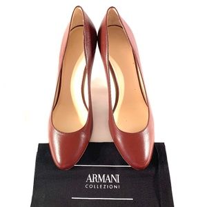 Armani Collezioni Dark Red Burgundy Leather Pumps size 10 40 Round Toe Low Heel